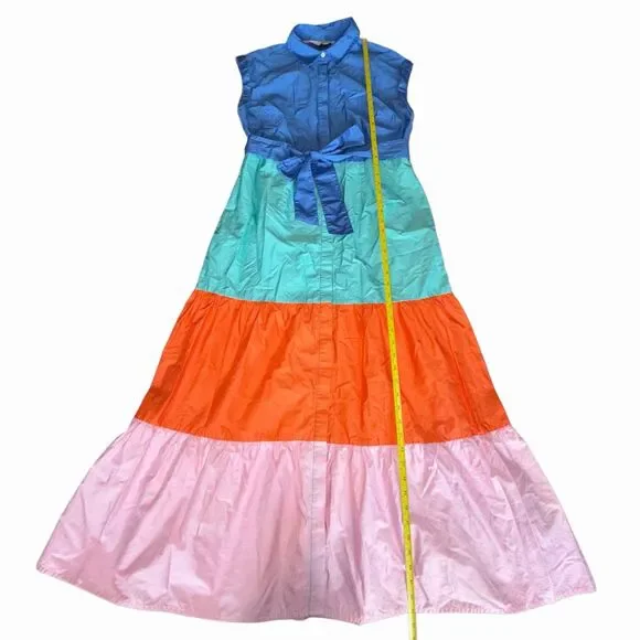 Boden Women's Maxi Dress Size 8 Multicolor 100% Cotton Tiered Belted Alexa - Picture 9 of 10